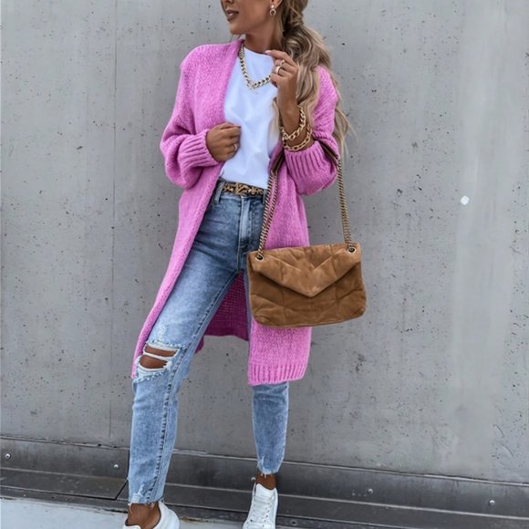 Pink Casual Womens  Solid Color Cardigan - Picture 4 of 5